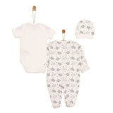 HelloBaby Yenidoğan Bebek Sevimli Fil Kendinden Eldivenli Tulum-Body-Şapka 3lü Set Unisex