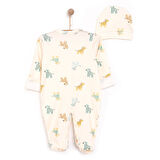 HelloBaby Yenidoğan Zebra Baskılı Erkek Tulum-Şapka Erkek Bebek