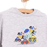 HelloBaby Erkek Bebek Basic Sweatshirt Araba Desenli Çıtçıtlı Bisiklet Yaka Uzun Kol Gri Melanj