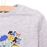 HelloBaby Erkek Bebek Basic Sweatshirt Araba Desenli Çıtçıtlı Bisiklet Yaka Uzun Kol Gri Melanj