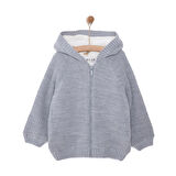 HelloBaby Unisex Basic Hırka İçi Peluşlu Triko Modelli Yaka Uzun Kol Gri Melanj