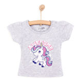 HelloBaby Kız Bebek Basic Tişört Bisiklet Yaka Kısa Kol Gri Melanj