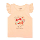 HelloBaby Basic Kız Çiçek ve Kedi Baskılı Atlet T-shirt Kız Bebek