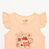 HelloBaby Basic Kız Çiçek ve Kedi Baskılı Atlet T-shirt Kız Bebek