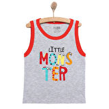 HelloBaby Erkek Bebek Basic Tişört Canavar Desenli Bisiklet Yaka Atlet Kol Gri Melanj