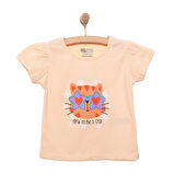 HelloBaby Basic Kız Star Kedi Baskılı T-Shirt Kız Bebek
