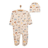 HelloBaby Yenidoğan Hayvanlar Baskılı Erkek Tulum-Şapka Erkek Bebek