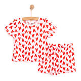 HelloBaby Kısa Kol Kalp Desenli Bisiklet Yaka Pijama Takımı