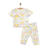 HelloBaby Kısa Kol Gökkuşağı Desenli Bisiklet Yaka Pijama Takımı