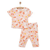 HelloBaby Kısa Kol Büyük Çiçek Desenli Bisiklet Yaka Pijama Takımı