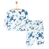 HelloBaby Uzun Kol Uçak Desenli Bisiklet Yaka Pijama Takımı