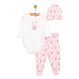 HelloBaby Çiçek Baskılı Yenidoğan Kız Body-Patikli Alt-Şapka Kız Bebek
