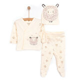 Bebetto Yenidoğan Organic Little Lamb Zıbın-Şapka-Patikli Alt 3lü Set Kız Bebek