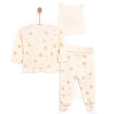 Bebetto Yenidoğan Organic Little Lamb Zıbın-Şapka-Patikli Alt 3lü Set Kız Bebek