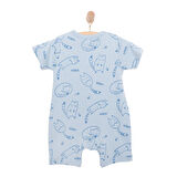 Bebetto Yenidoğan Unisex Bebek Kısa Tulum İnterlok Organic Sleepy Cat İndigo