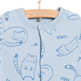 Bebetto Yenidoğan Unisex Bebek Kısa Tulum İnterlok Organic Sleepy Cat İndigo