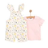 HelloBaby Basic Kız Kalp Desenli Şort Salopet-Tshirt Kız Bebek