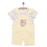 HelloBaby Kız Bebek Basic Şort Salopet-Tişört 2li Takım Good Day Desenli Bisiklet Yaka Reçme Paça Kısa Kol Sarı