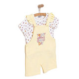 HelloBaby Kız Bebek Basic Şort Salopet-Tişört 2li Takım Good Day Desenli Bisiklet Yaka Reçme Paça Kısa Kol Sarı