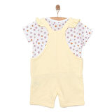 HelloBaby Kız Bebek Basic Şort Salopet-Tişört 2li Takım Good Day Desenli Bisiklet Yaka Reçme Paça Kısa Kol Sarı