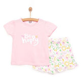 HelloBaby Basic Kız Be Happy Baskılı Tshirt-Şort Kız Bebek