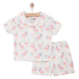 HelloBaby Gömlek Yaka Filamingo Desenli Kısa Kol Pijama Takımı