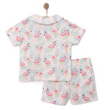 HelloBaby Gömlek Yaka Filamingo Desenli Kısa Kol Pijama Takımı