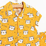 HelloBaby Erkek Gömlek Yaka Kısa Kol Ayıcık Desenli Pijama Takımı