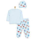 HelloBaby Erkek Zıbın-Şapka-Patikli Alt Erkek Bebek