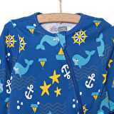 HelloBaby Erkek Uzun Kol Deniz Desenli Fermuarlı Patiksiz Tulum