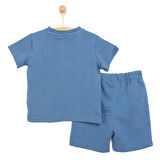 HelloBaby Erkek Bebek Basic Tişört-Şort 2li Takım Spor Kulübü Desenli Bisiklet Yaka Reçme Paça Kısa Kol Mavi