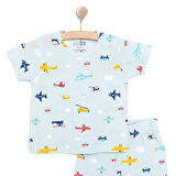 HelloBaby Erkek Kısa Kol Uçak Desenli Bisiklet Yaka Pijama Takımı
