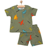 HelloBaby Erkek Kısa Kol Dinazor Desenli Bisiklet Yaka Pijama Takımı