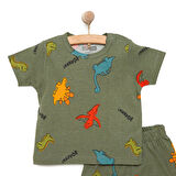 HelloBaby Erkek Kısa Kol Dinazor Desenli Bisiklet Yaka Pijama Takımı