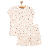 HelloBaby Kısa Kol Tavşan Desenli Bisiklet Yaka  Pijama Takımı Kız Bebek