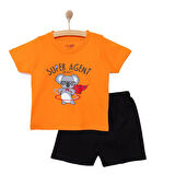 HelloBaby Erkek Bebek Basic Tişört-Şort 2li Takım Koala Desenli Bisiklet Yaka Reçme Paça Kısa Kol Turuncu