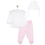 Bebetto Yenidoğan Mini Heart Zıbın-Şapka-Patikli Alt 3lü Set Kız Bebek
