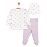 Bebetto Yenidoğan Flowers Zıbın-Şapka-Patikli Alt 3lü Set Kız Bebek