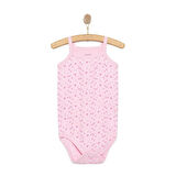 HelloBaby Kız Bebek Zıbın Çiçekli İp Askılı Body Ribana Kumaş Çıtçıtlı İp Askılı Kol Pembe
