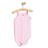 HelloBaby Kız Bebek Zıbın Çiçekli İp Askılı Body Ribana Kumaş Çıtçıtlı İp Askılı Kol Pembe