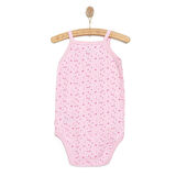 HelloBaby Kız Bebek Zıbın Çiçekli İp Askılı Body Ribana Kumaş Çıtçıtlı İp Askılı Kol Pembe