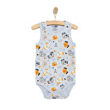 HelloBaby Erkek Bebek Zıbın Köpekli Atlet Body Ribana Çıtçıtlı Atlet Kol Body Gri