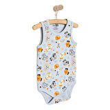 HelloBaby Erkek Bebek Zıbın Köpekli Atlet Body Ribana Çıtçıtlı Atlet Kol Body Gri