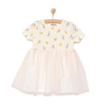 HelloBaby Kız Bebek Elbise Romantic Garden Bisiklet Yaka Kısa Kol Ekru