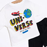 HelloBaby Erkek Bebek Tişört-Şort 2li Takım Cosmic Line Bisiklet Yaka Reçme Paça Kısa Kol Ekru
