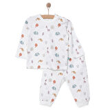 Pambuliq Erkek Bebek Pijama Takımı İnterlok Bisiklet Yaka Reçme Paça Uzun Kol Beyaz
