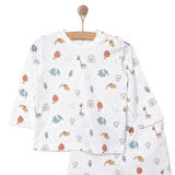 Pambuliq Erkek Bebek Pijama Takımı İnterlok Bisiklet Yaka Reçme Paça Uzun Kol Beyaz