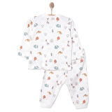 Pambuliq Erkek Bebek Pijama Takımı İnterlok Bisiklet Yaka Reçme Paça Uzun Kol Beyaz