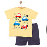 HelloBaby Erkek Bebek Tişört-Şort 2li Takım Cars&Roads Bisiklet Yaka Reçme Paça Kısa Kol Açık Sarı