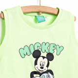 Disney Erkek Bebek Tişört-Şort 2li Takım Mickey Mouse Bisiklet Yaka Reçme Paça Atlet Kol Açık Yeşil
